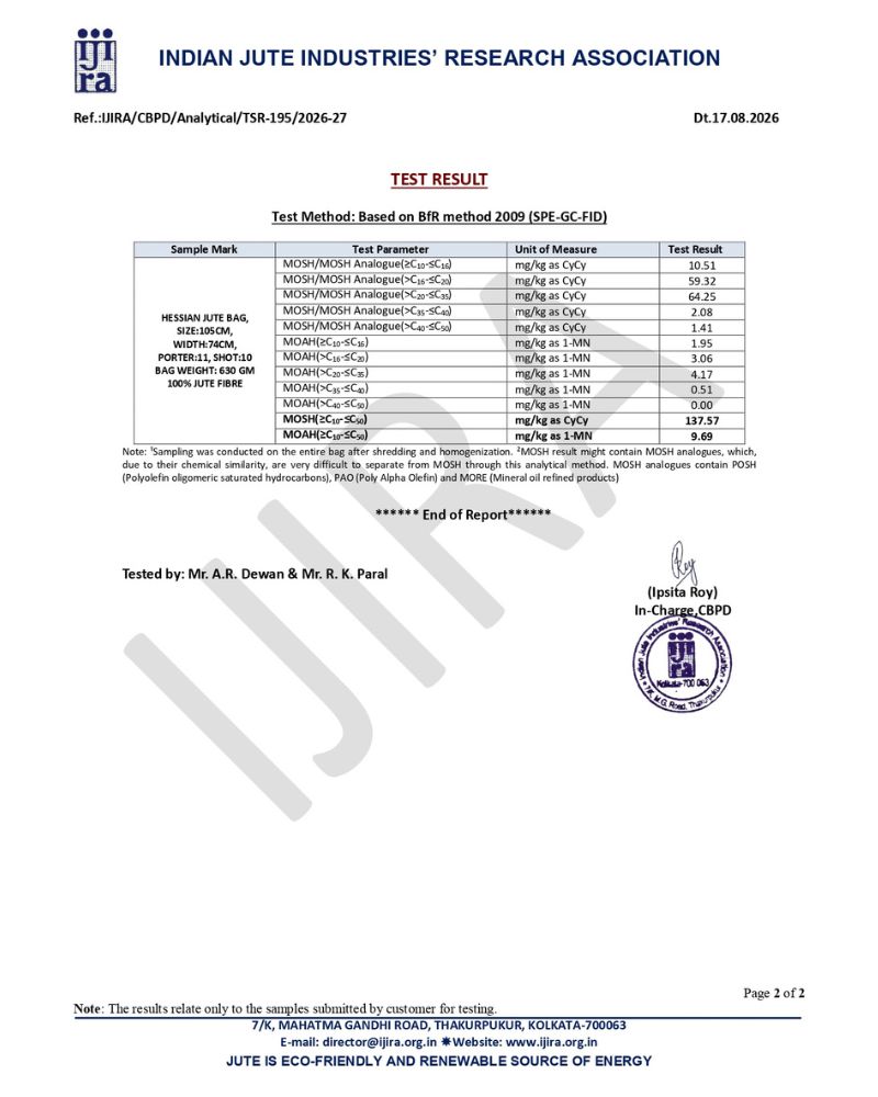 SA Shamim jute mills ltd IJIRA-Food-Grade-Report