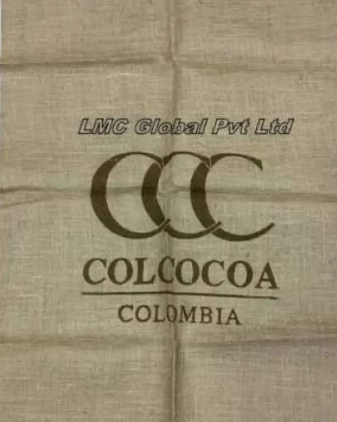 Custom printed food-grade jute cocoa bag for Colcocoa Colombia manufactured by SA Shamim Jute Mills Ltd