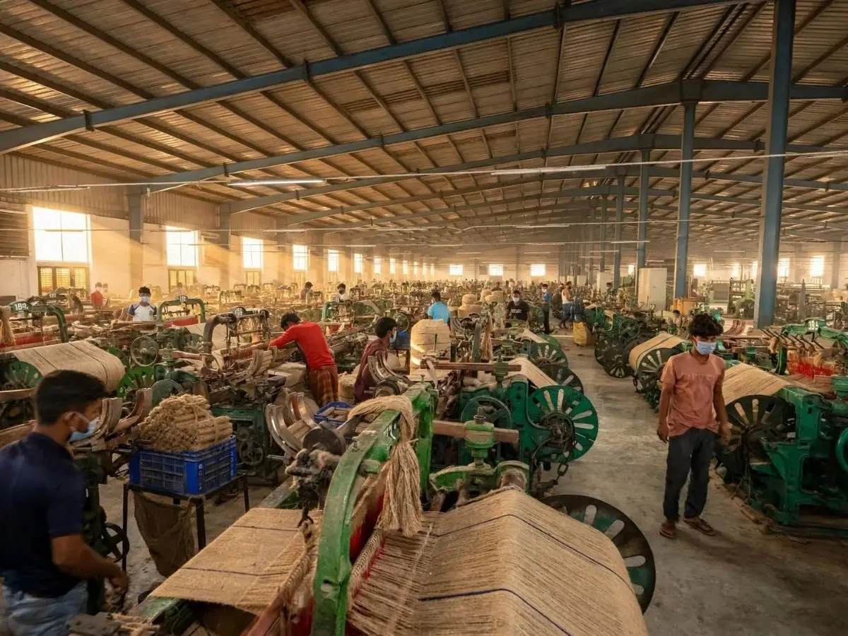 Active weaving shed at SA Shamim Jute Mills Ltd factory in Dinajpur Bangladesh
